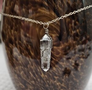 Natural Crystal Smoky Quartz Pendant Wrapped In Wire With 925 Necklace